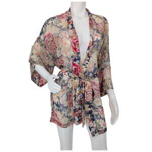 Vtg Victorias Secret Floral Chiffon Kimono Robe Romantic Tie Waist Y2K One Size